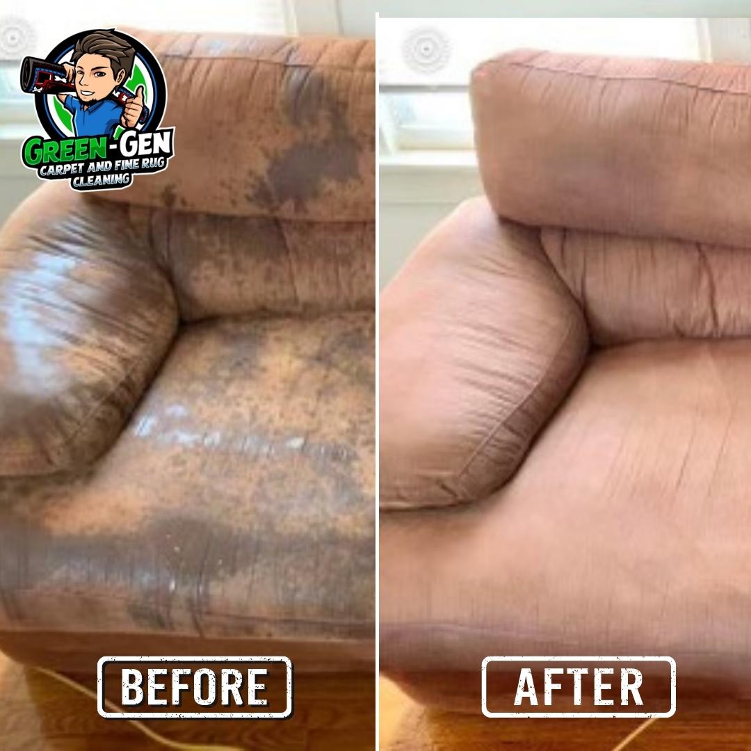 deeply stained loveseat before and after cleaning