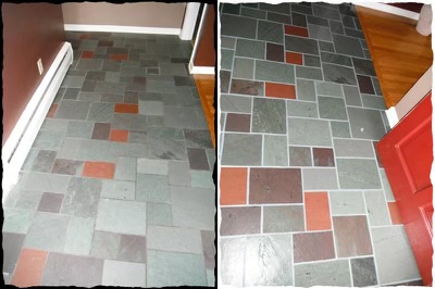 Before and after photo of grout recoloring