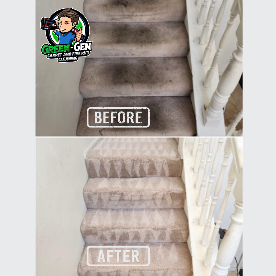 carpeted stairs before and after carpet cleaning service